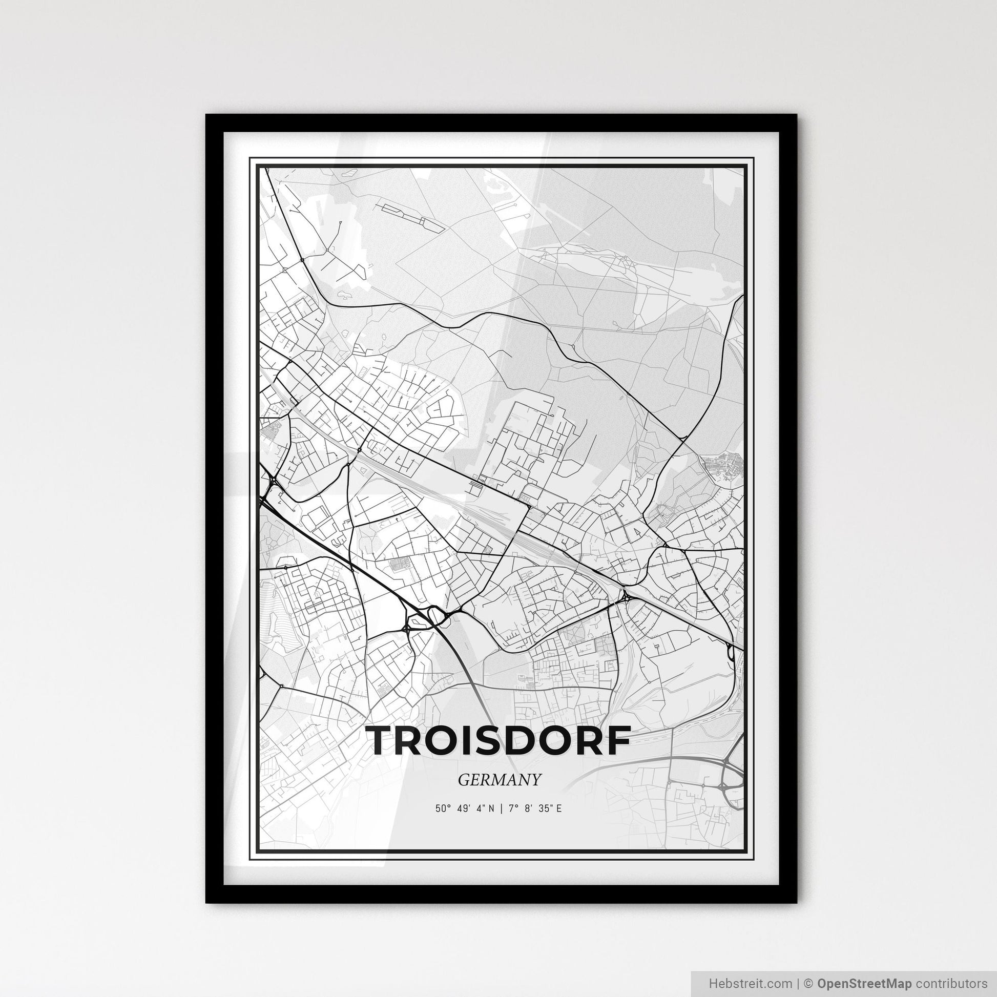 Troisdorf Germany - Scandinavian Style City Map for Modern Home Decor