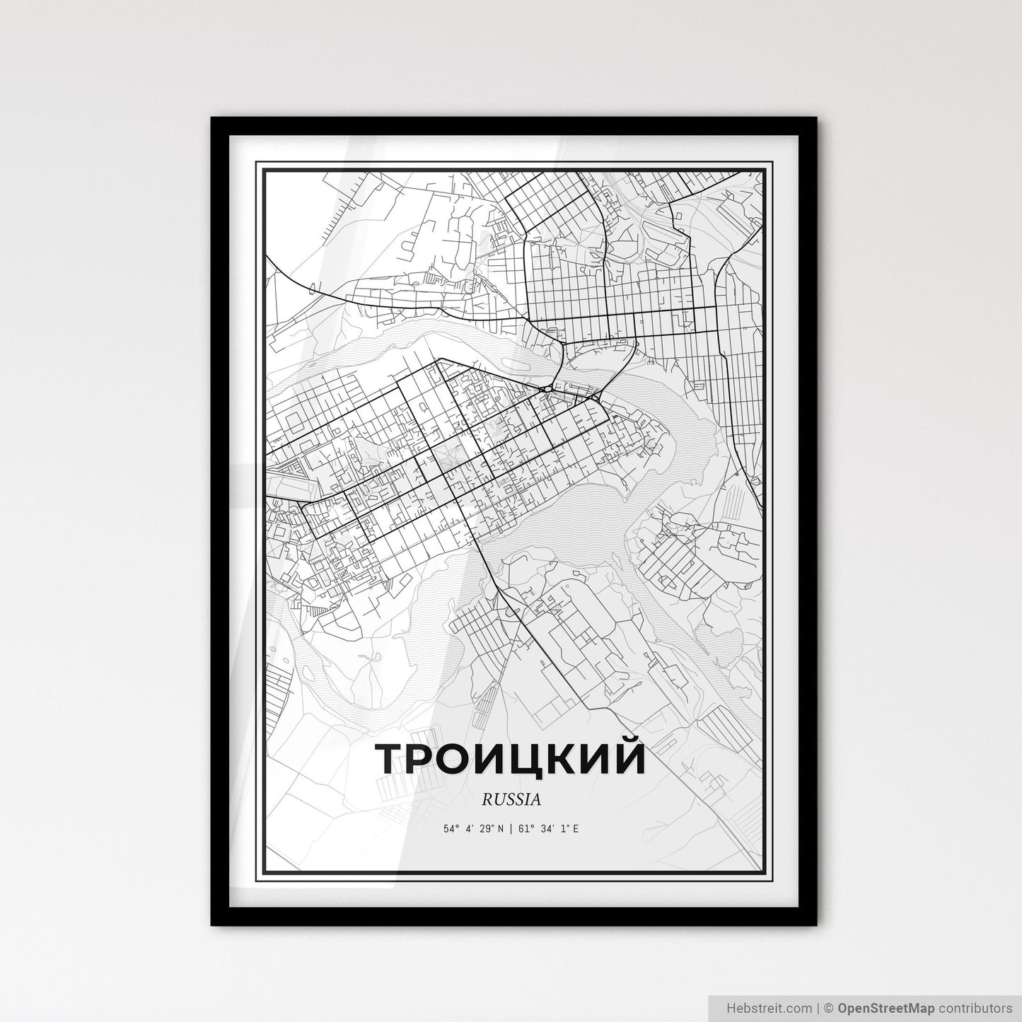 Troitsk Russia - Scandinavian Style City Map for Modern Home Decor