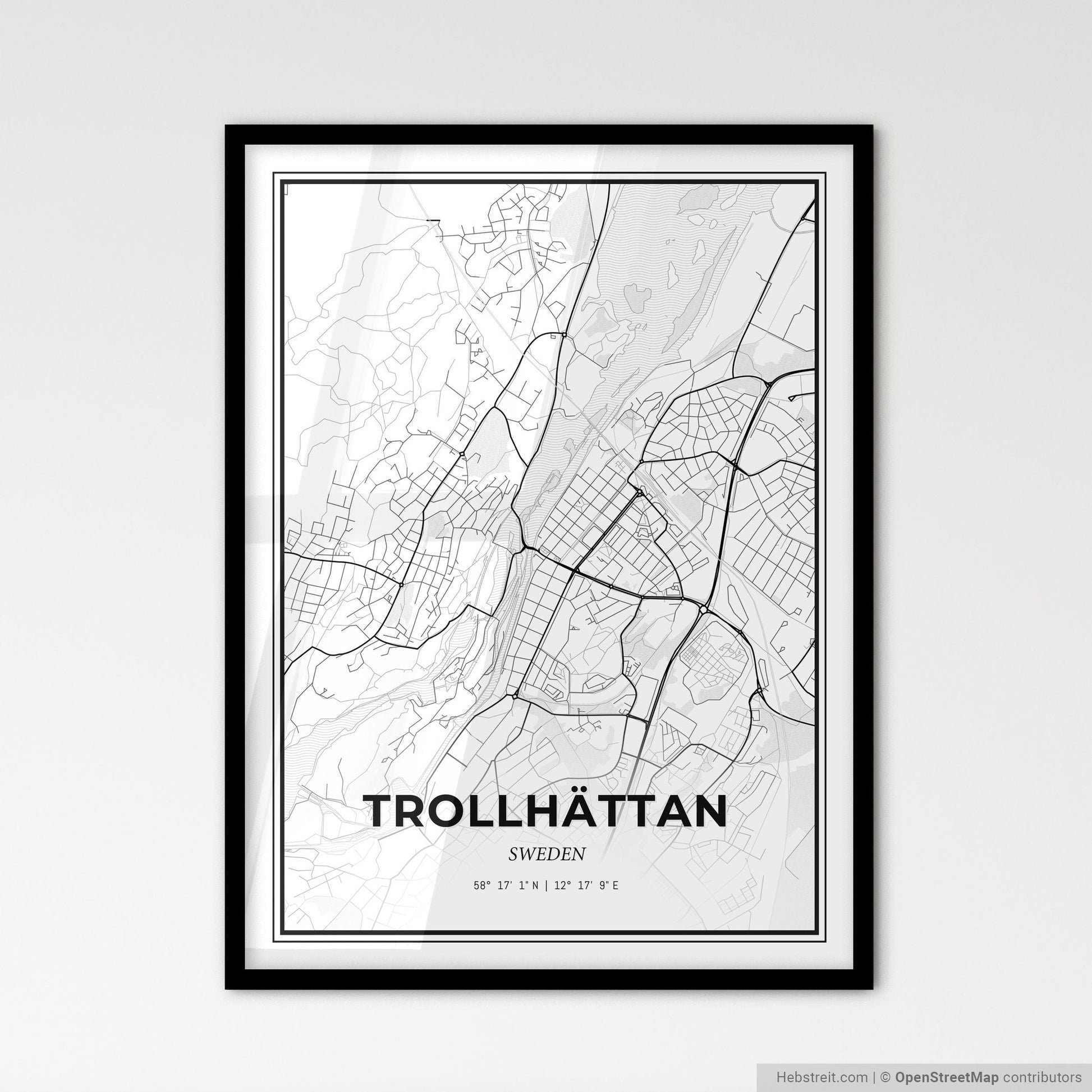 Trollhättan Sweden - Scandinavian Style City Map for Modern Home Decor