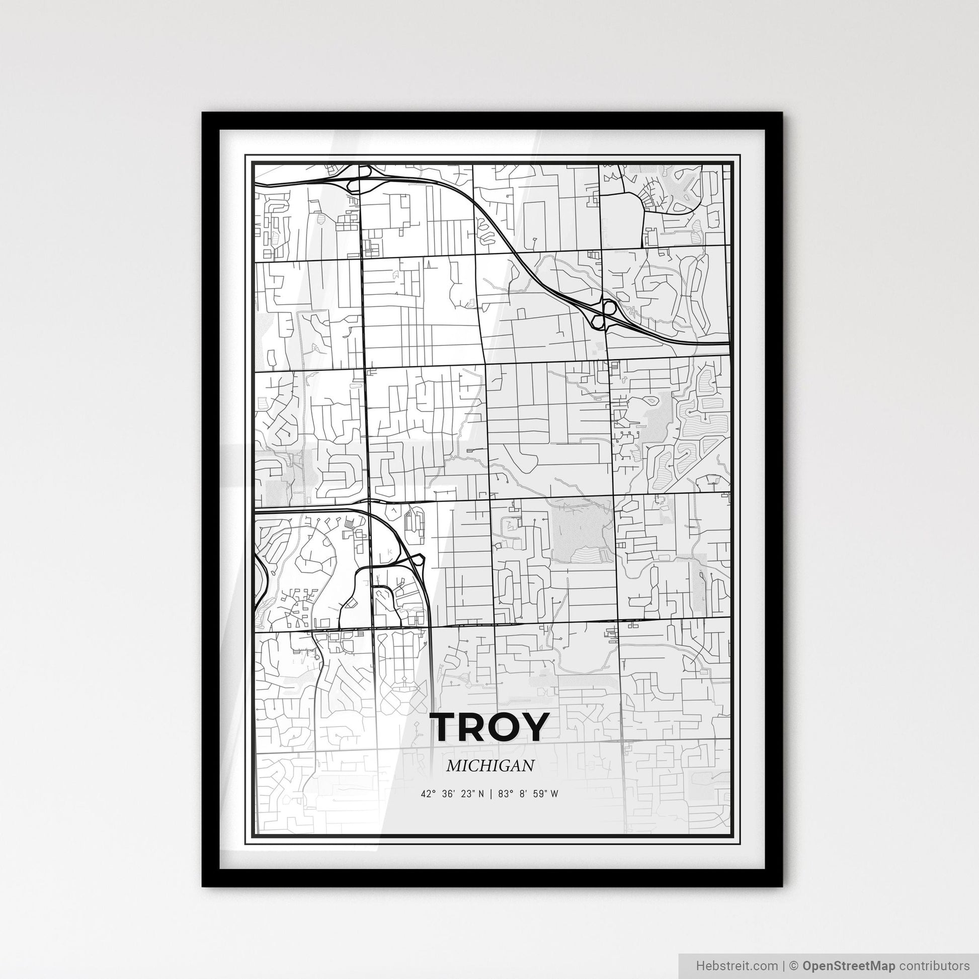 Troy Michigan - Scandinavian Style City Map for Modern Home Decor