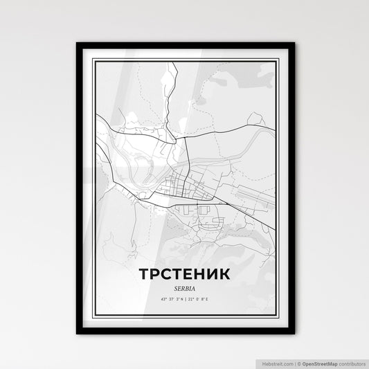 Trstenik Serbia - Scandinavian Style City Map for Modern Home Decor