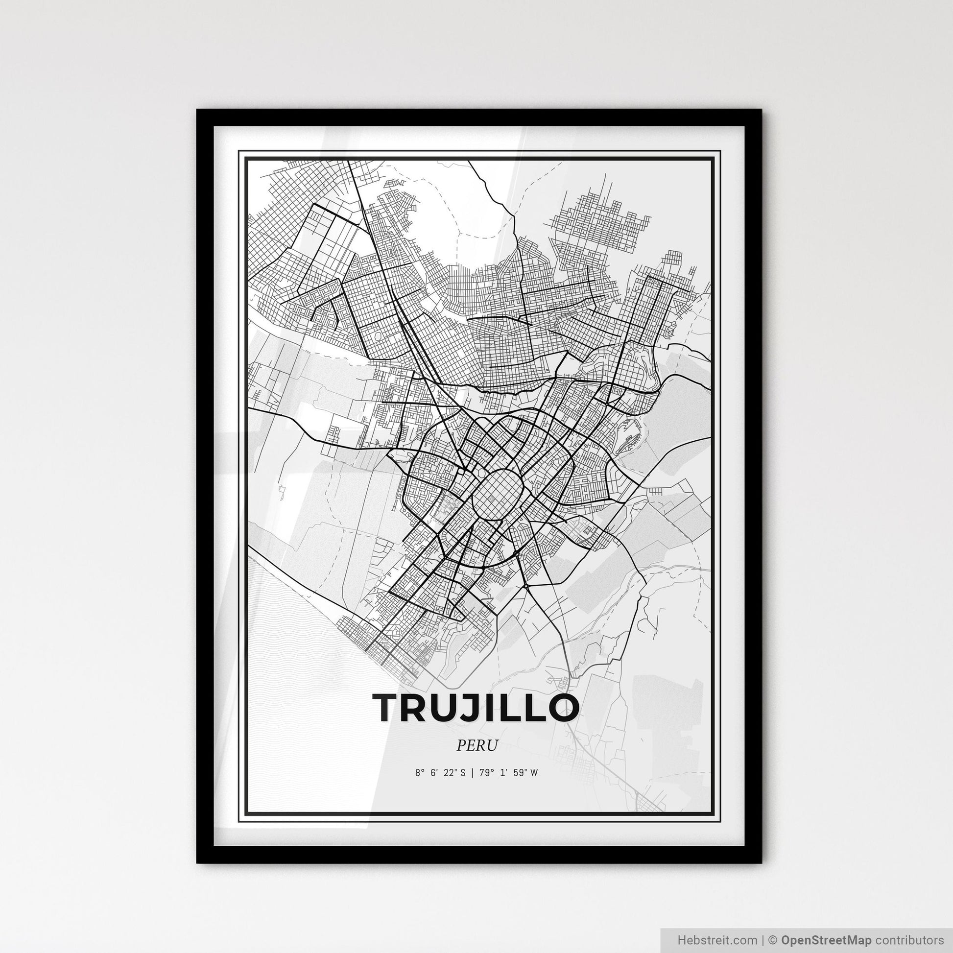 Trujillo Peru - Scandinavian Style City Map for Modern Home Decor