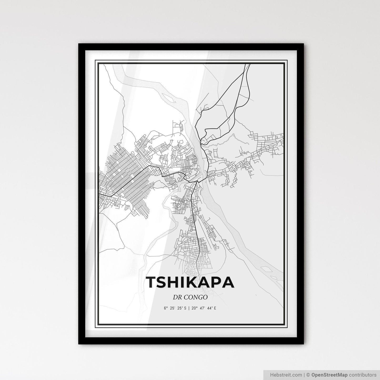 Tshikapa DR Congo - Scandinavian Style City Map for Modern Home Decor