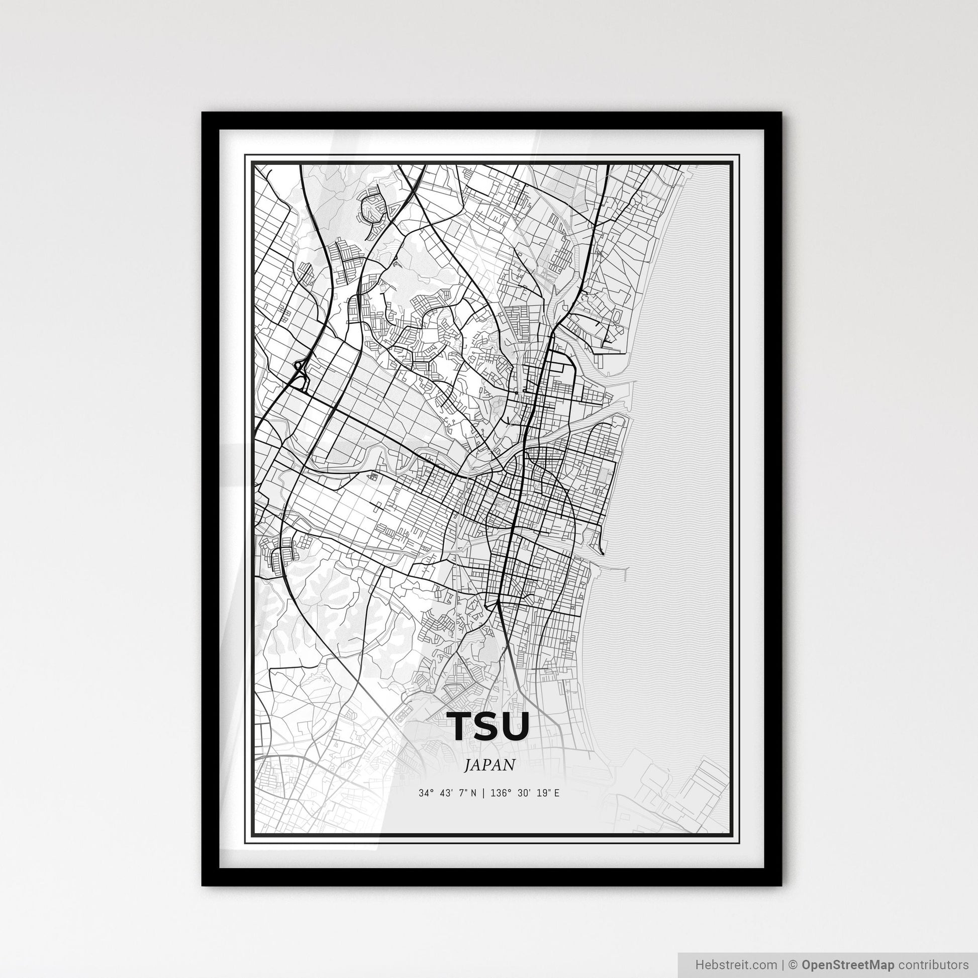 Tsu Japan - Scandinavian Style City Map for Modern Home Decor