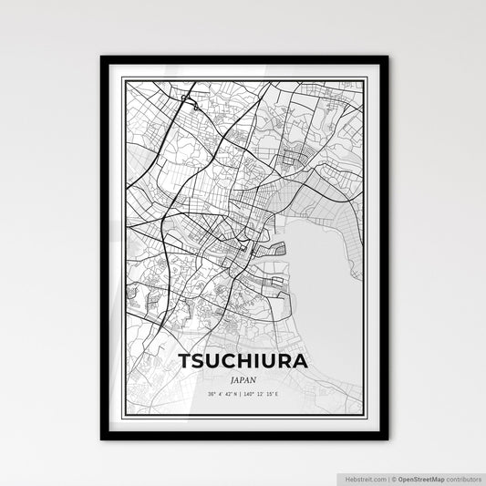 Tsuchiura Japan - Scandinavian Style City Map for Modern Home Decor