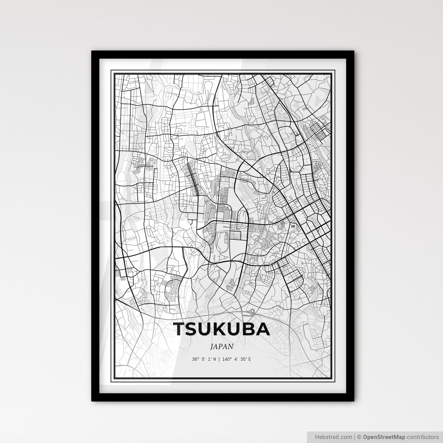 Tsukuba Japan - Scandinavian Style City Map for Modern Home Decor