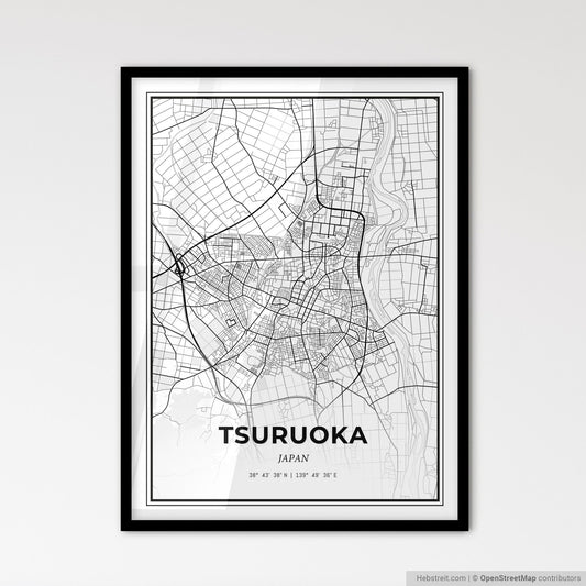 Tsuruoka Japan - Scandinavian Style City Map for Modern Home Decor