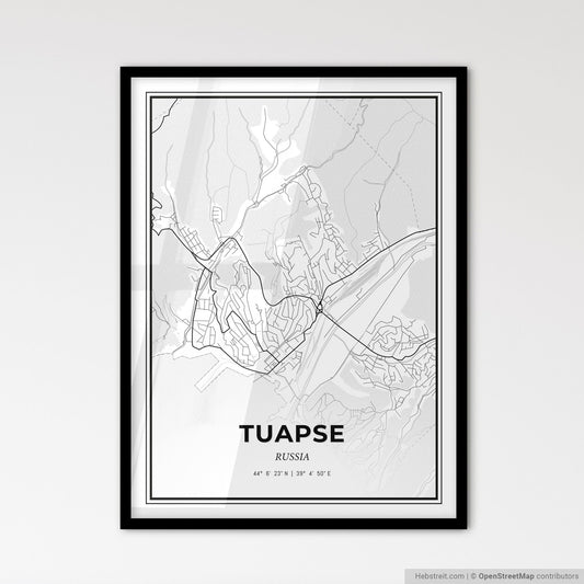 Tuapse Russia - Scandinavian Style City Map for Modern Home Decor