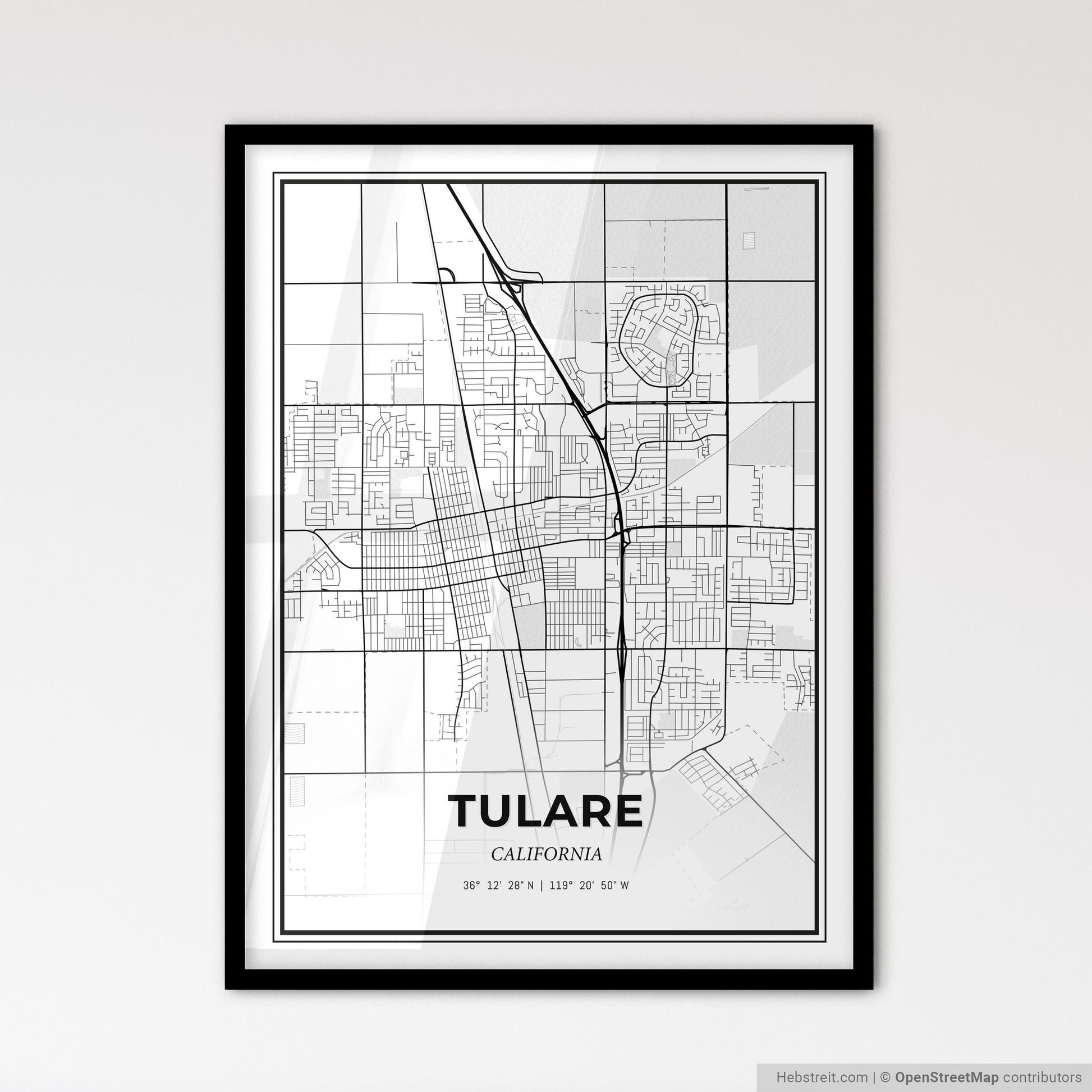 Tulare California - Scandinavian Style City Map for Modern Home Decor