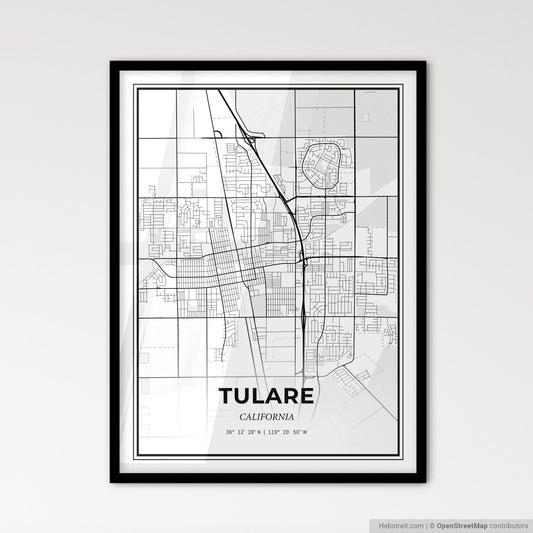 Tulare California - Scandinavian Style City Map for Modern Home Decor