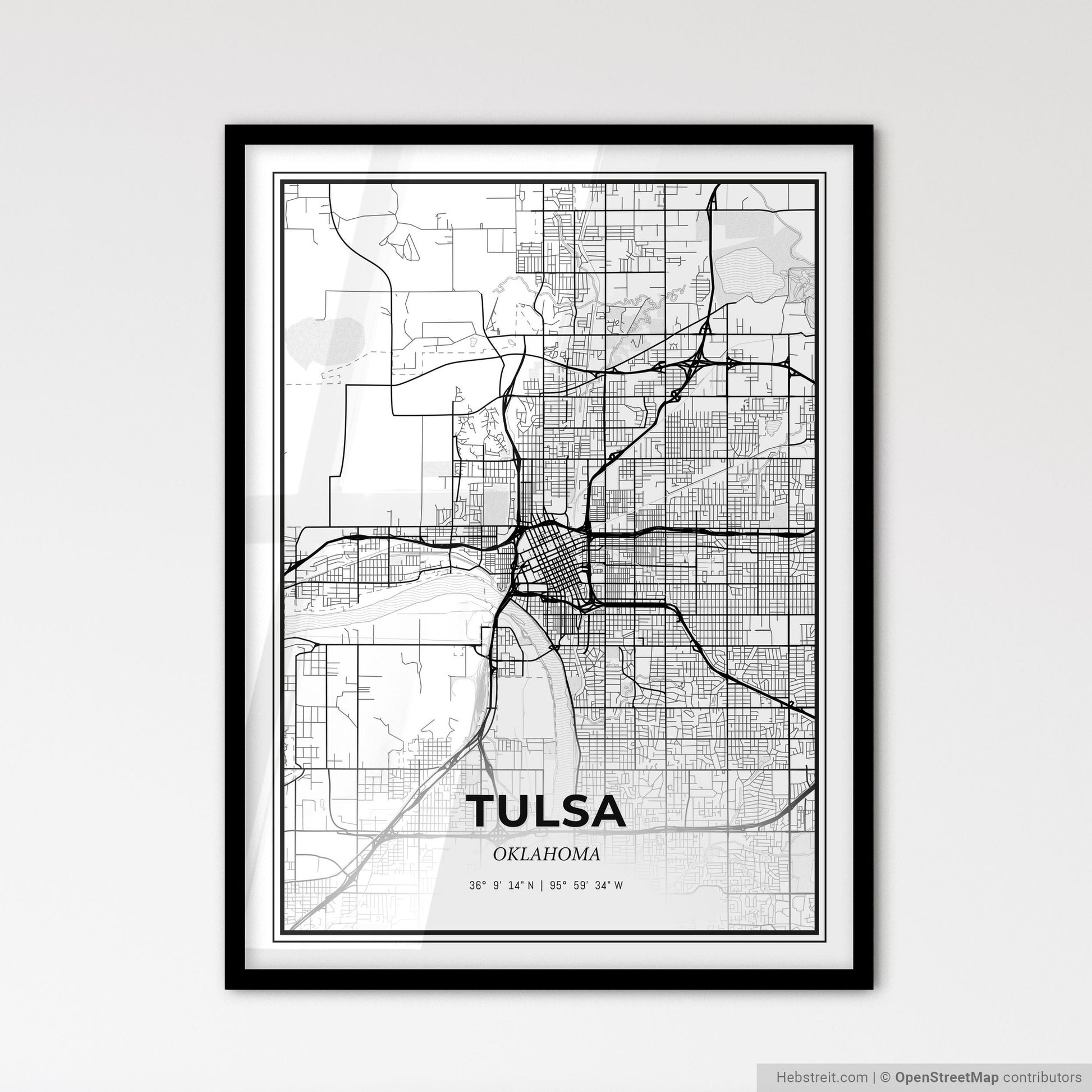 Tulsa Oklahoma - Scandinavian Style City Map for Modern Home Decor
