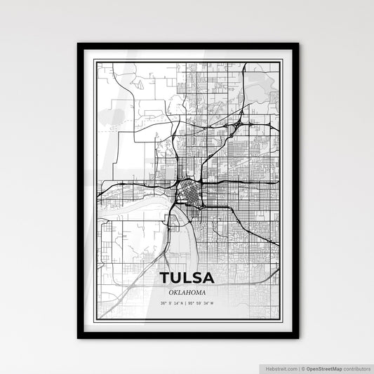 Tulsa Oklahoma - Scandinavian Style City Map for Modern Home Decor