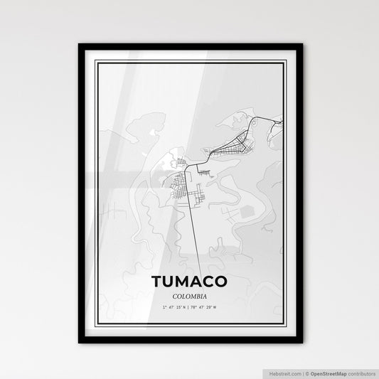Tumaco Colombia - Scandinavian Style City Map for Modern Home Decor