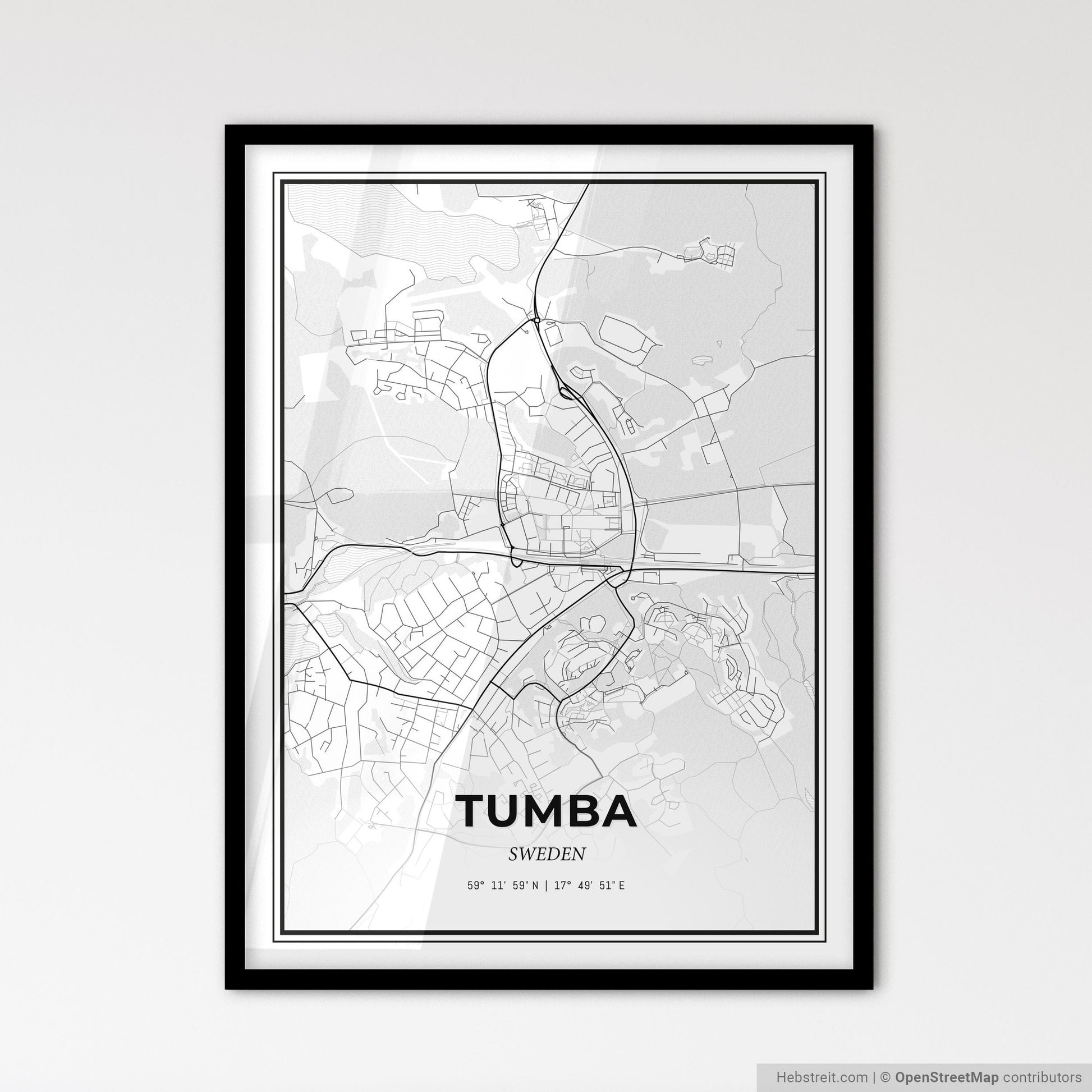 Tumba Sweden - Scandinavian Style City Map for Modern Home Decor