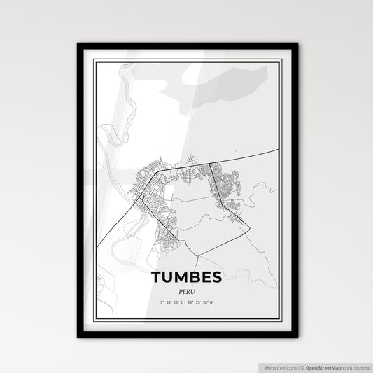 Tumbes Peru - Scandinavian Style City Map for Modern Home Decor