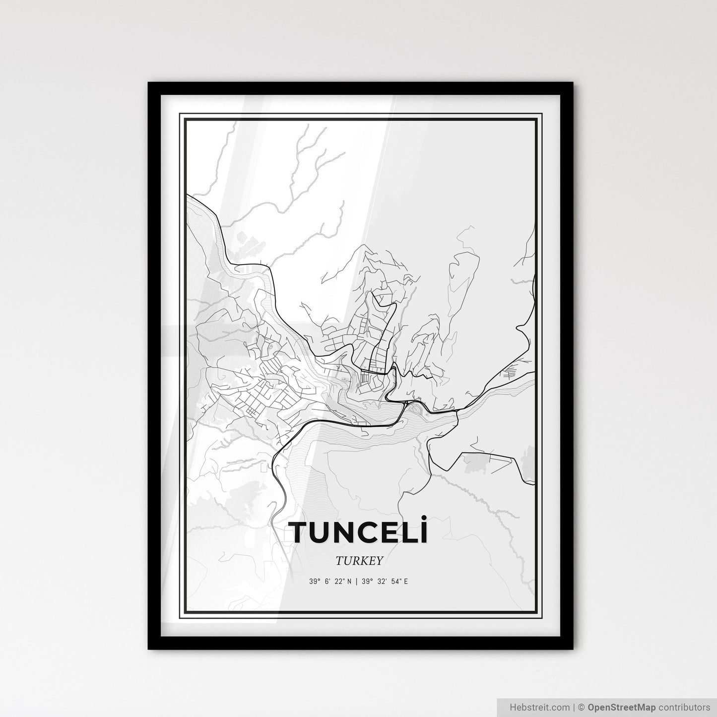 Tunceli Turkey - Scandinavian Style City Map for Modern Home Decor