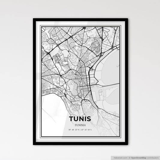 Tunis Tunisia - Scandinavian Style City Map for Modern Home Decor