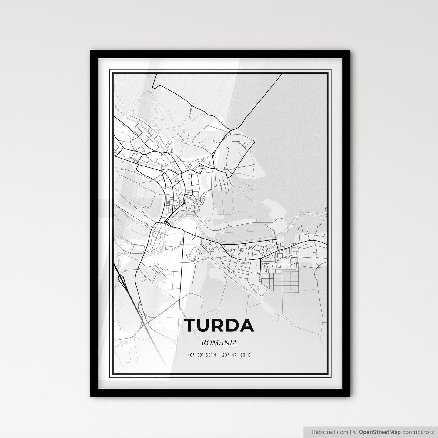Turda Romania - Scandinavian Style City Map for Modern Home Decor