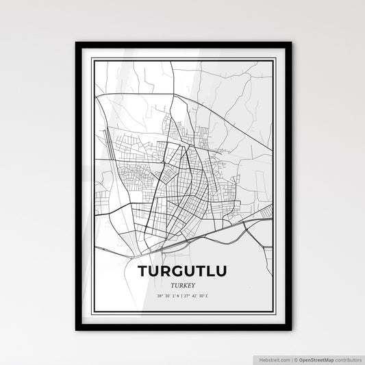 Turgutlu Turkey - Scandinavian Style City Map for Modern Home Decor