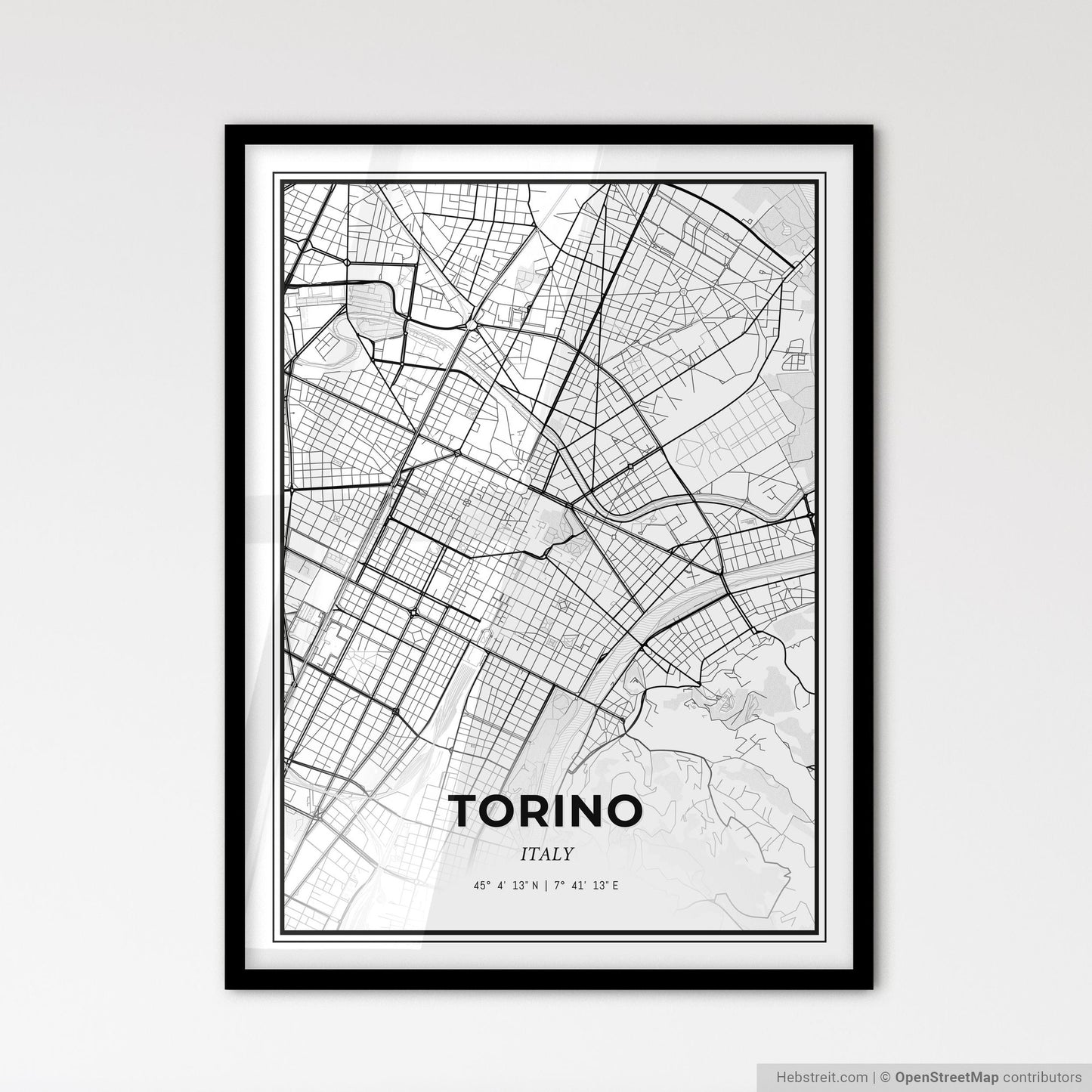 Turin Italy - Scandinavian Style City Map for Modern Home Decor