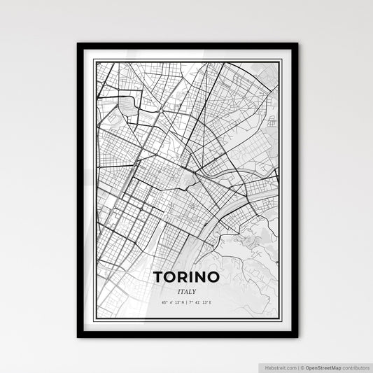 Turin Italy - Scandinavian Style City Map for Modern Home Decor