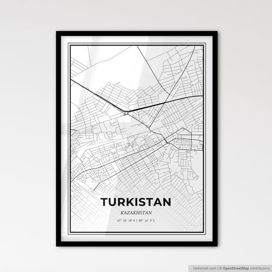 Turkistan Kazakhstan - Scandinavian Style City Map for Modern Home Decor