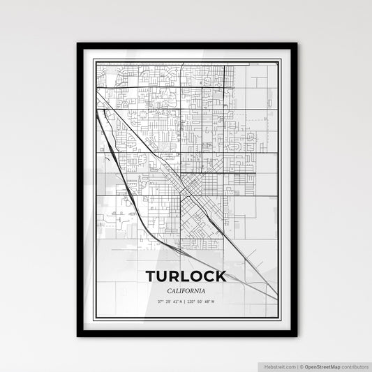 Turlock California - Scandinavian Style City Map for Modern Home Decor
