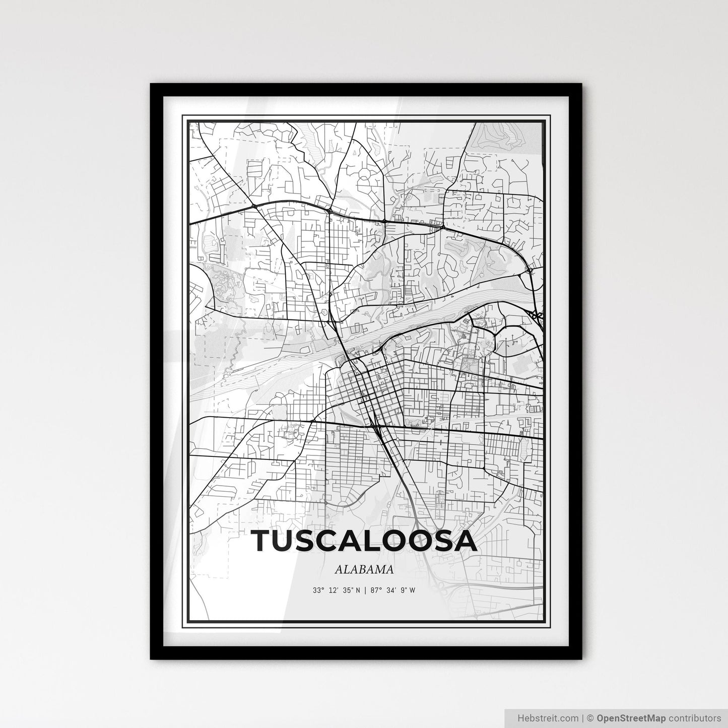 Tuscaloosa Alabama - Scandinavian Style City Map for Modern Home Decor