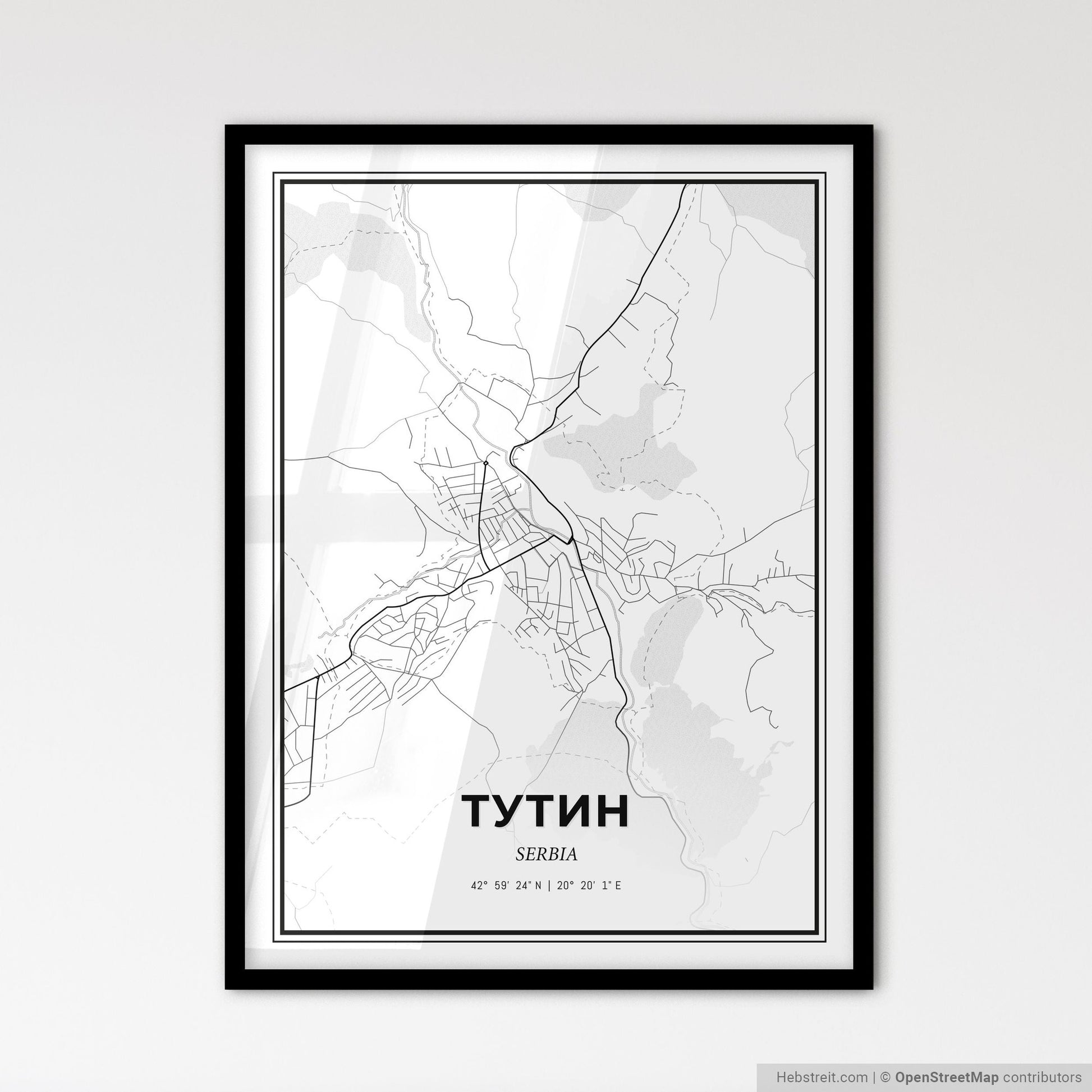 Tutin Serbia - Scandinavian Style City Map for Modern Home Decor