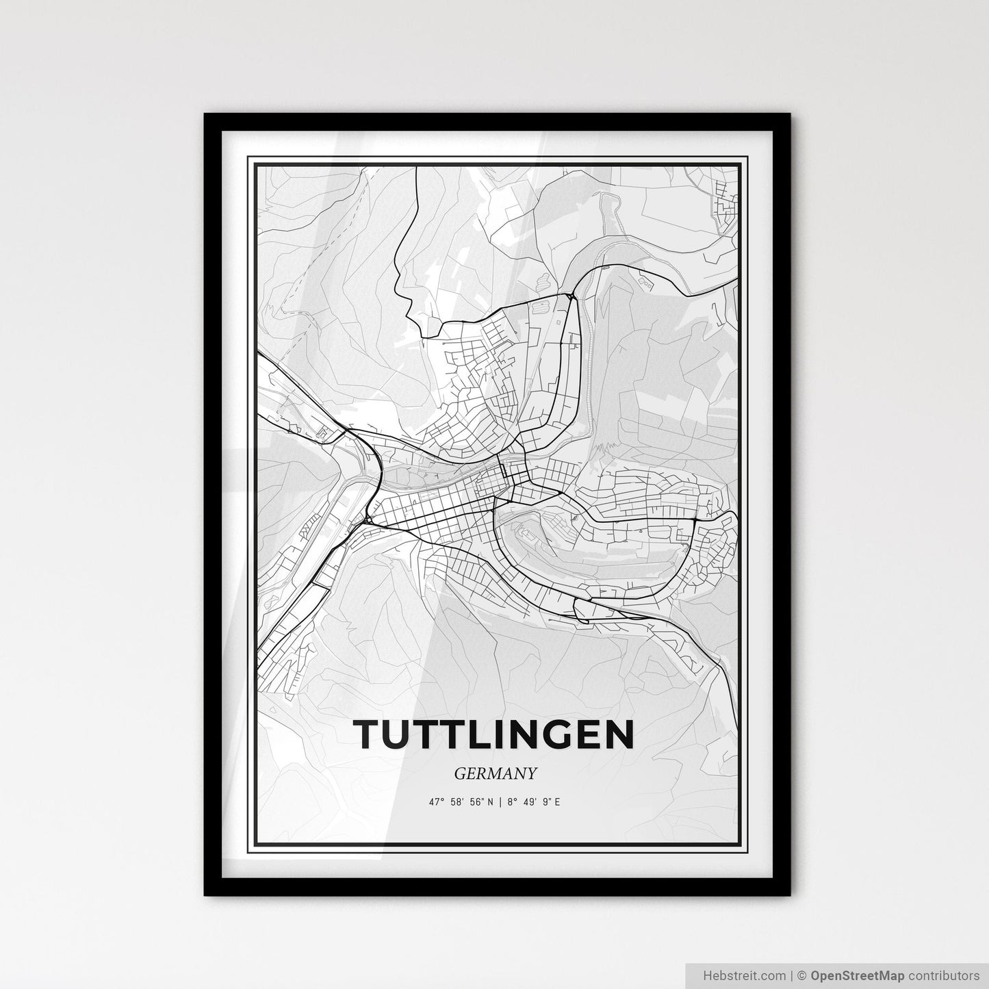 Tuttlingen Germany - Scandinavian Style City Map for Modern Home Decor