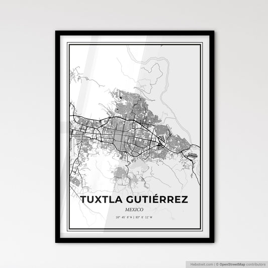 Tuxtla Gutiérrez Mexico - Scandinavian Style City Map for Modern Home Decor