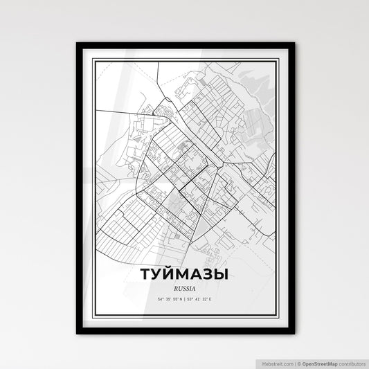 Tuymazy Russia - Scandinavian Style City Map for Modern Home Decor