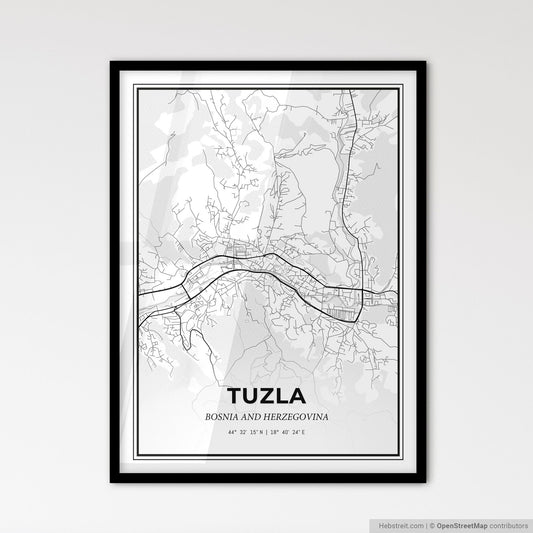 Tuzla Bosnia and Herzegovina - Scandinavian Style City Map for Modern Home Decor