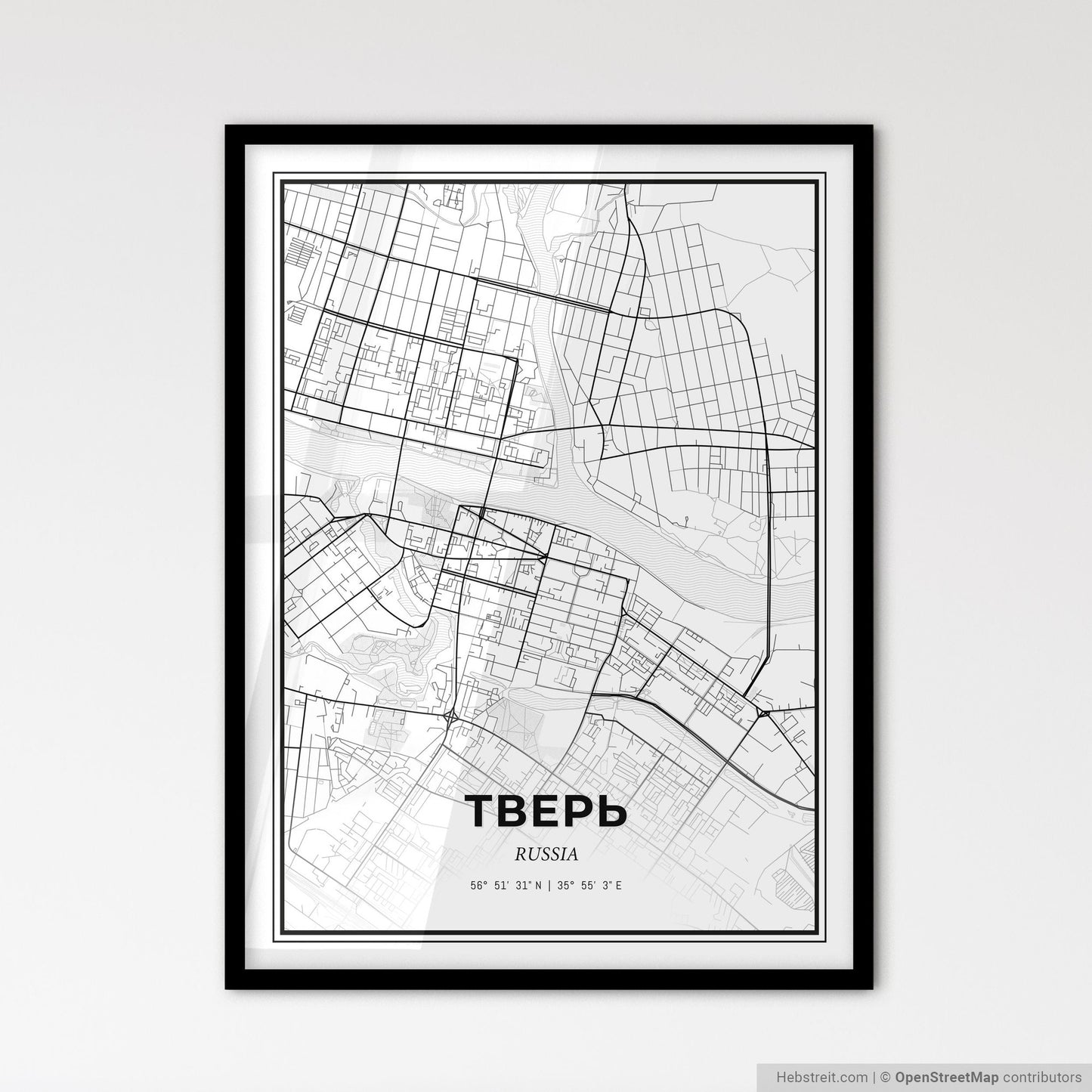 Tver Russia - Scandinavian Style City Map for Modern Home Decor