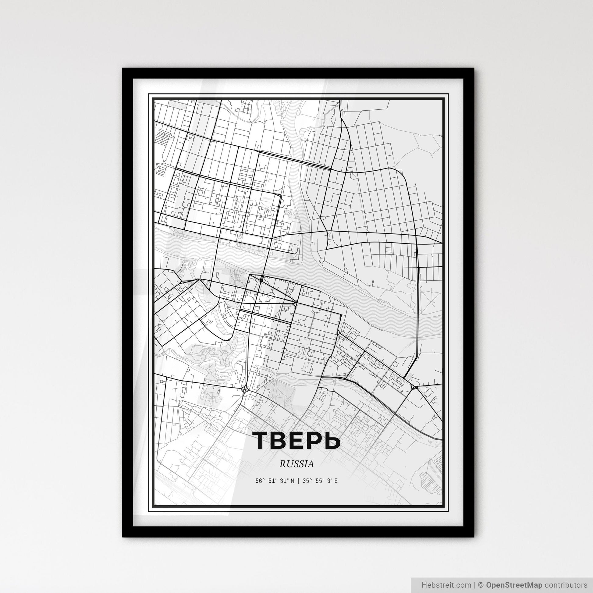 Tver Russia - Scandinavian Style City Map for Modern Home Decor