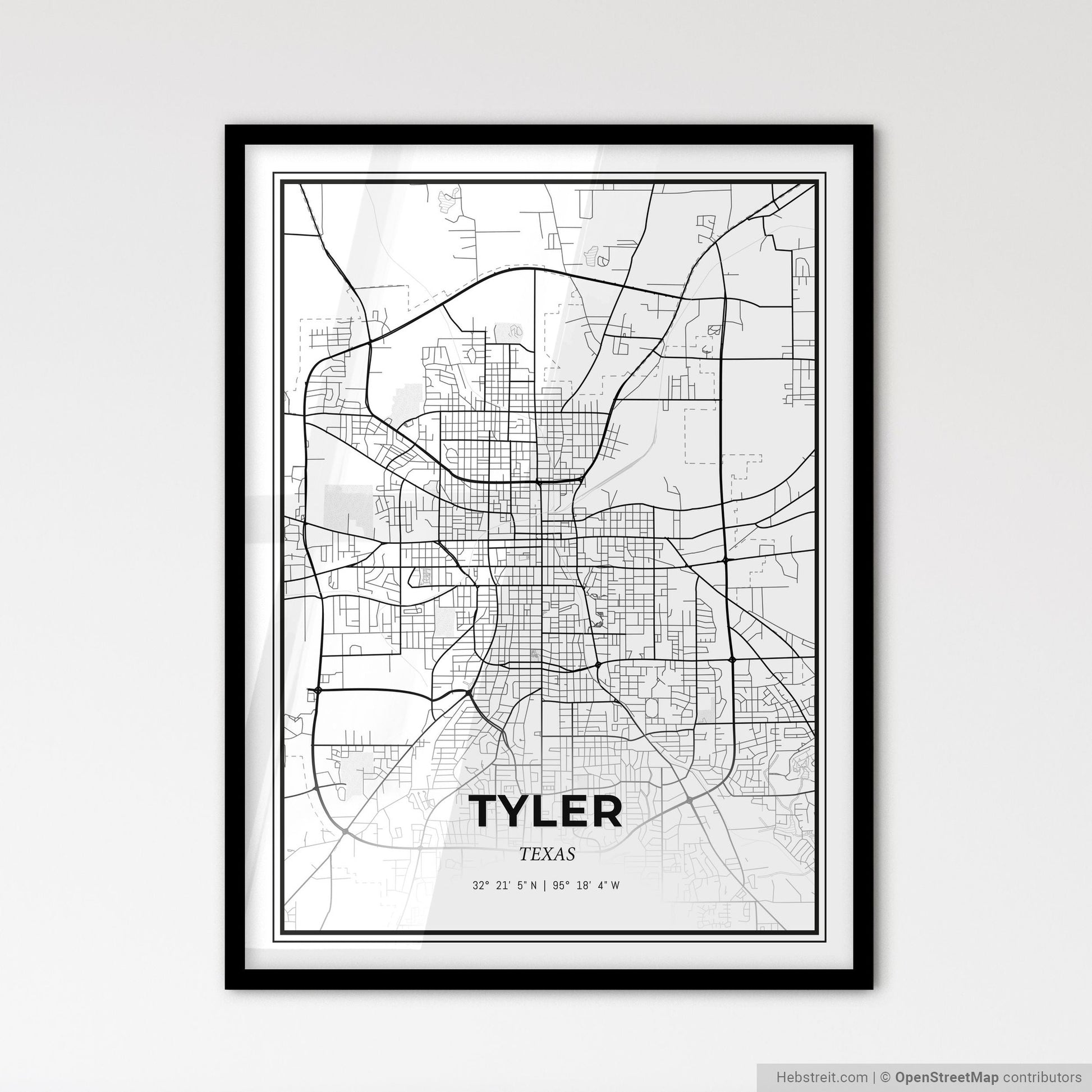 Tyler Texas - Scandinavian Style City Map for Modern Home Decor