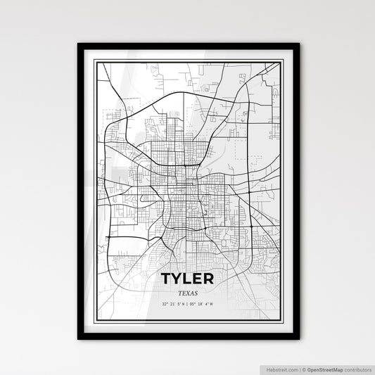 Tyler Texas - Scandinavian Style City Map for Modern Home Decor