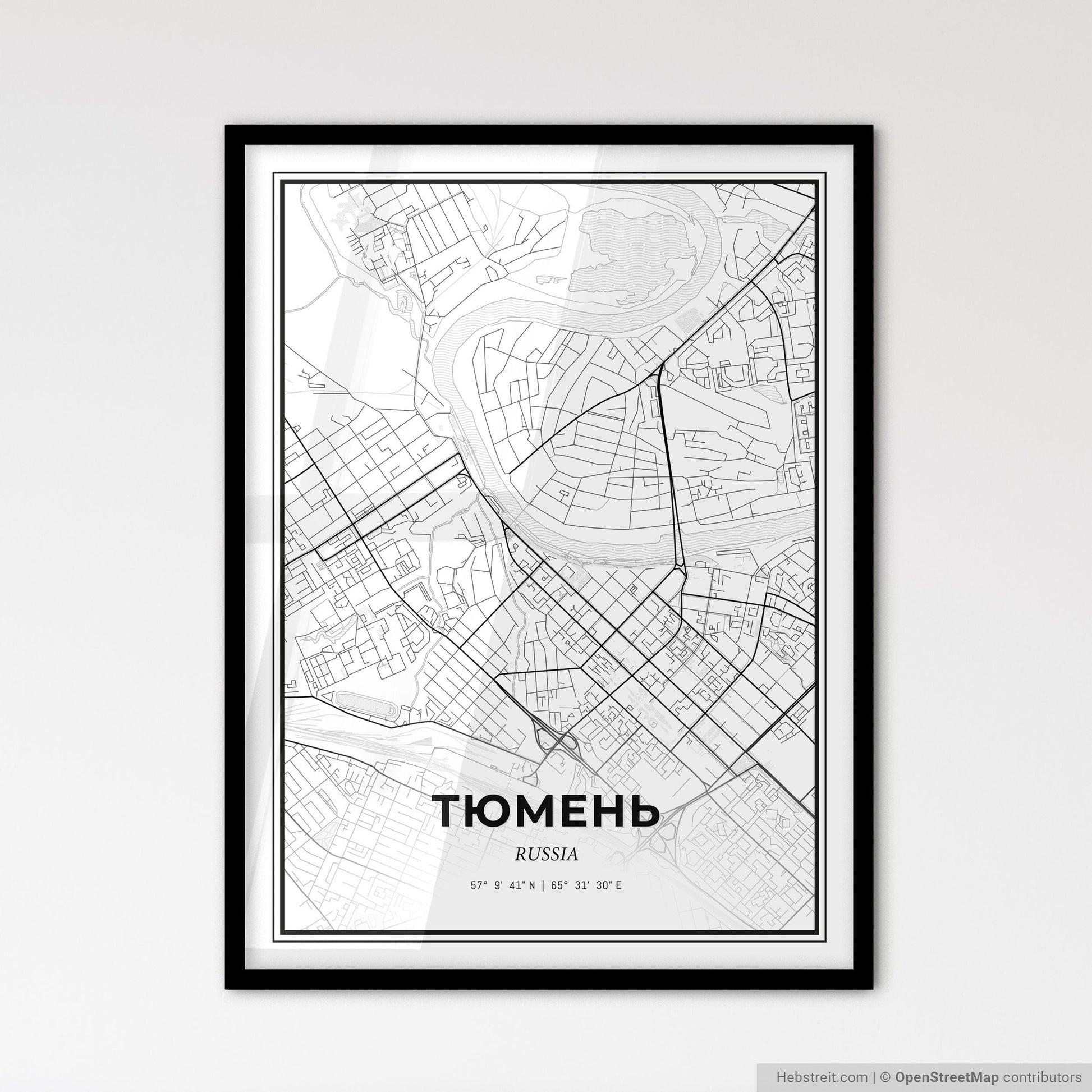 Tyumen Russia - Scandinavian Style City Map for Modern Home Decor