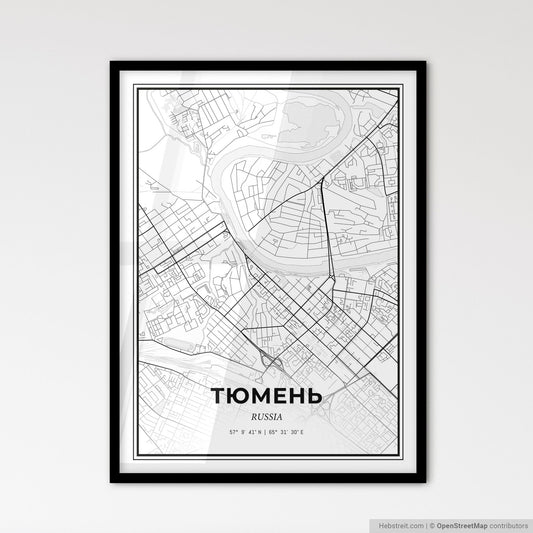 Tyumen Russia - Scandinavian Style City Map for Modern Home Decor