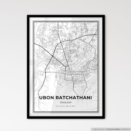 Ubon Ratchathani Thailand - Scandinavian Style City Map for Modern Home Decor