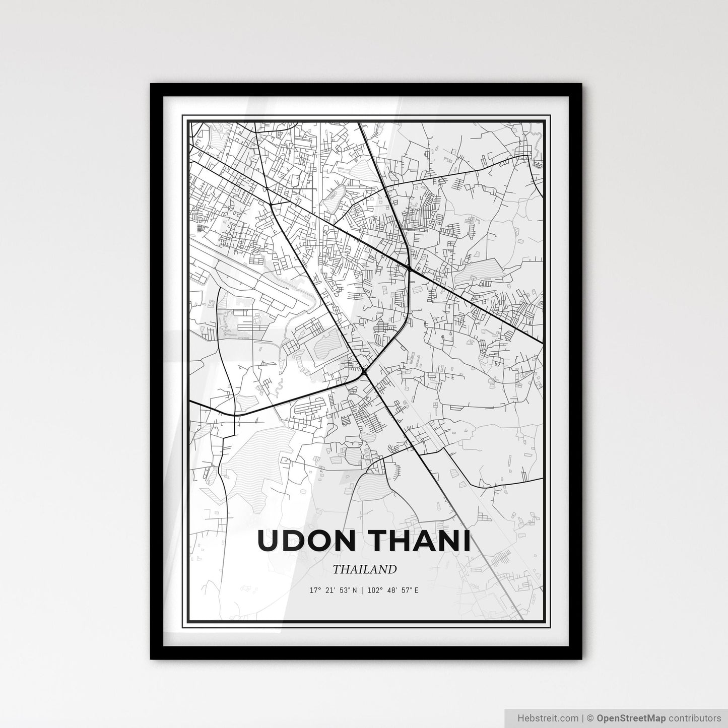 Udon Thani Thailand - Scandinavian Style City Map for Modern Home Decor