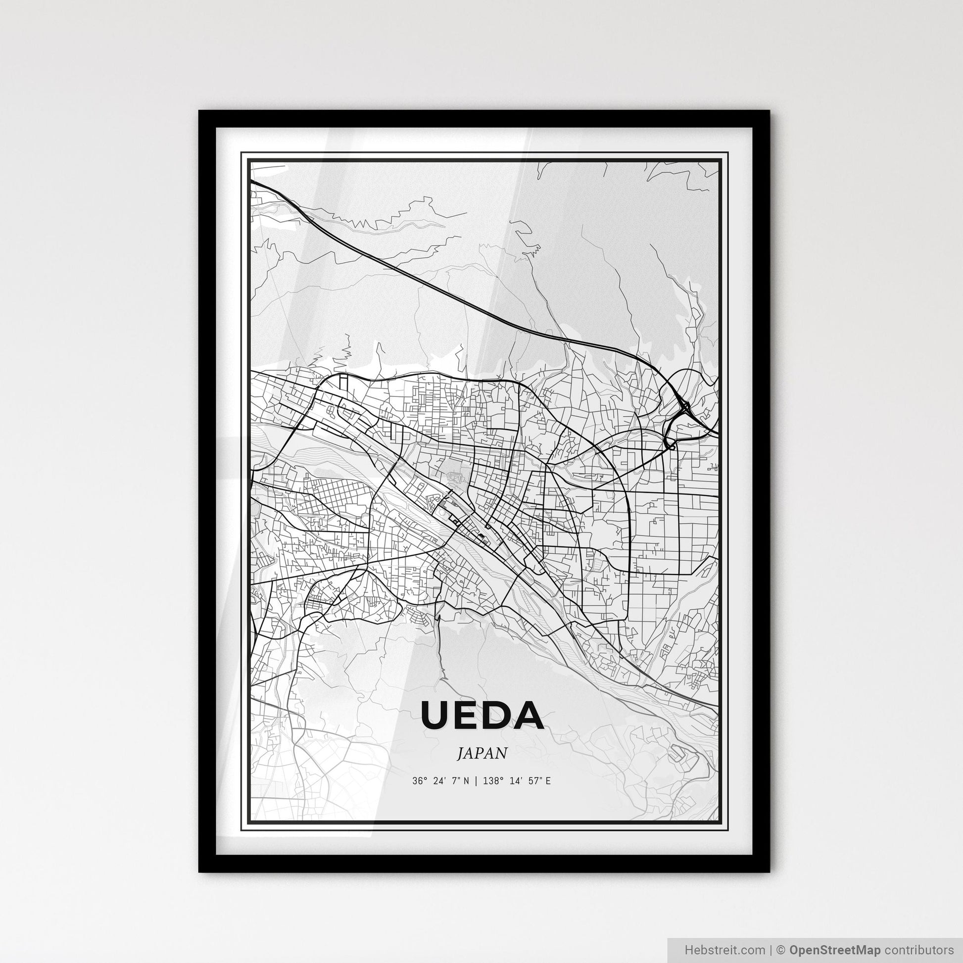 Ueda Japan - Scandinavian Style City Map for Modern Home Decor