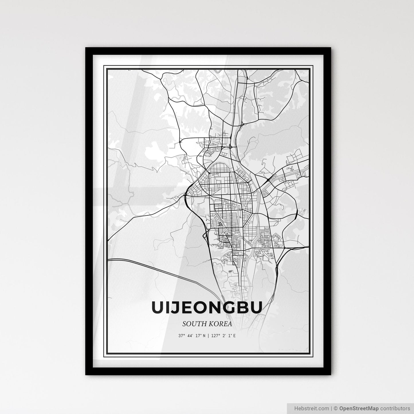 Uijeongbu South Korea - Scandinavian Style City Map for Modern Home Decor