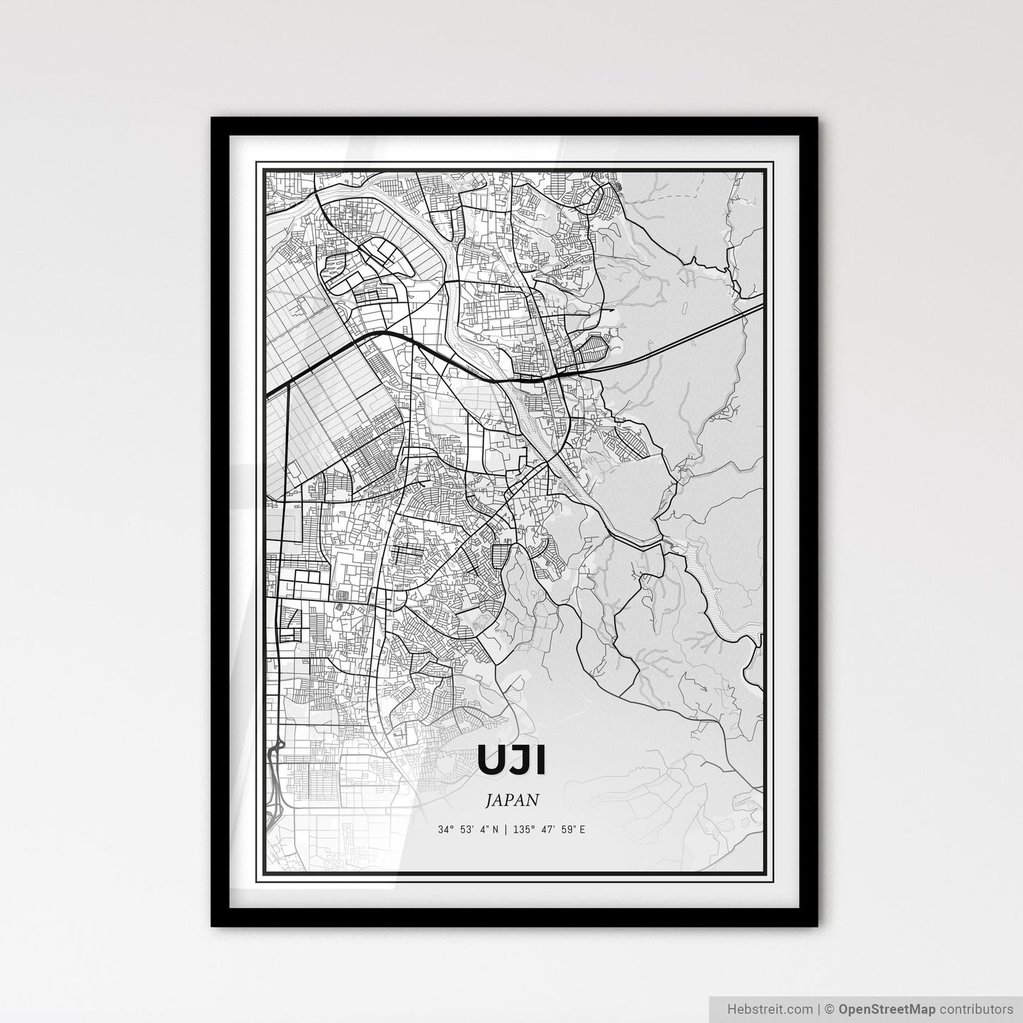 Uji Japan - Scandinavian Style City Map for Modern Home Decor