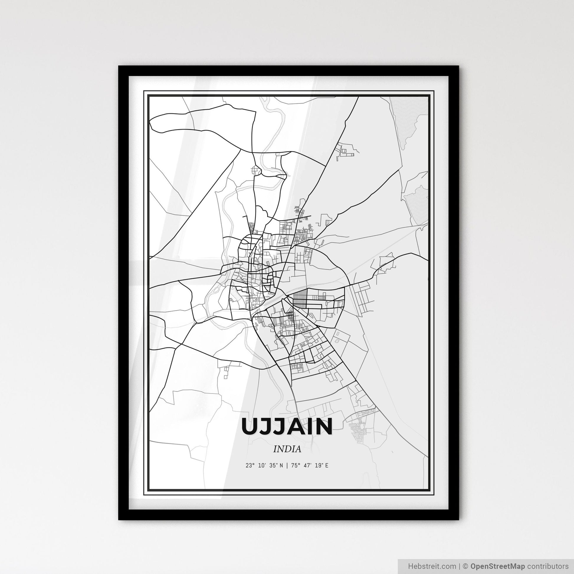 Ujjain India - Scandinavian Style City Map for Modern Home Decor