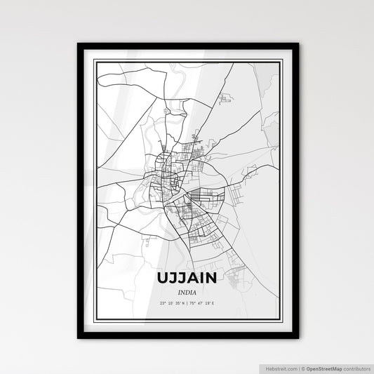 Ujjain India - Scandinavian Style City Map for Modern Home Decor