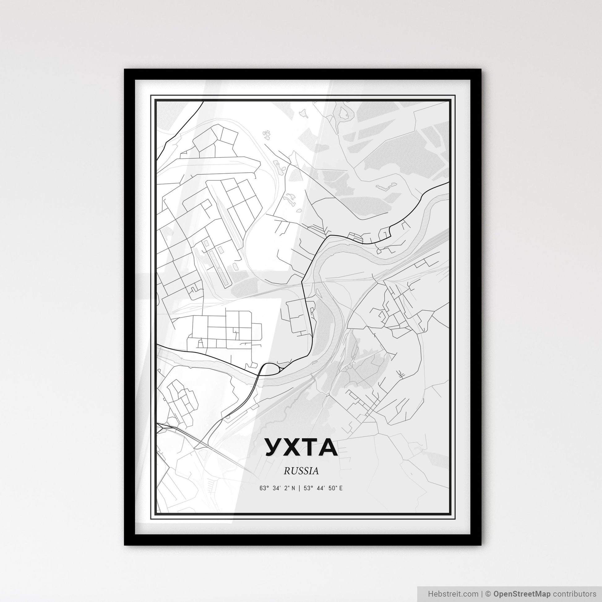 Ukhta Russia - Scandinavian Style City Map for Modern Home Decor
