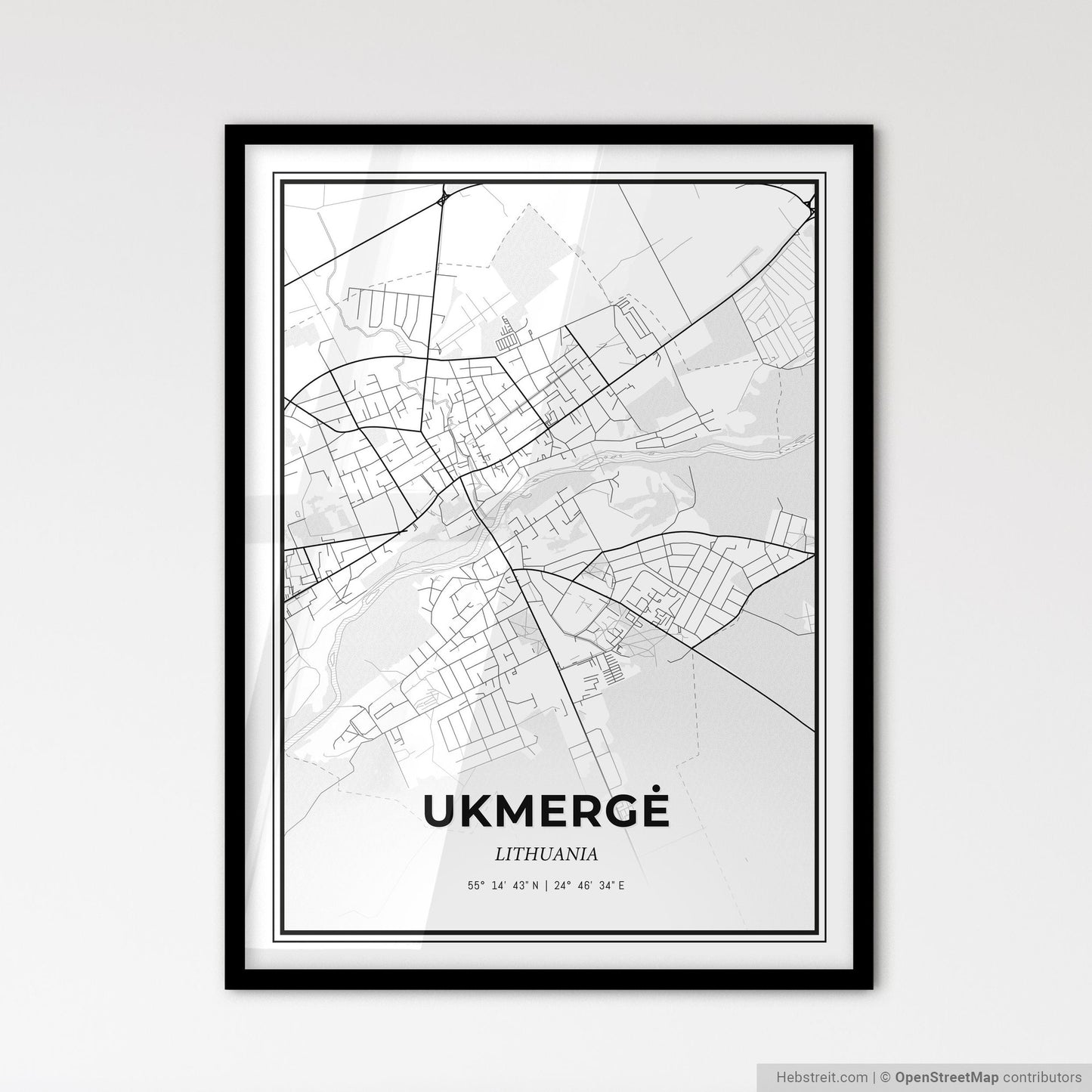 Ukmergė Lithuania - Scandinavian Style City Map for Modern Home Decor