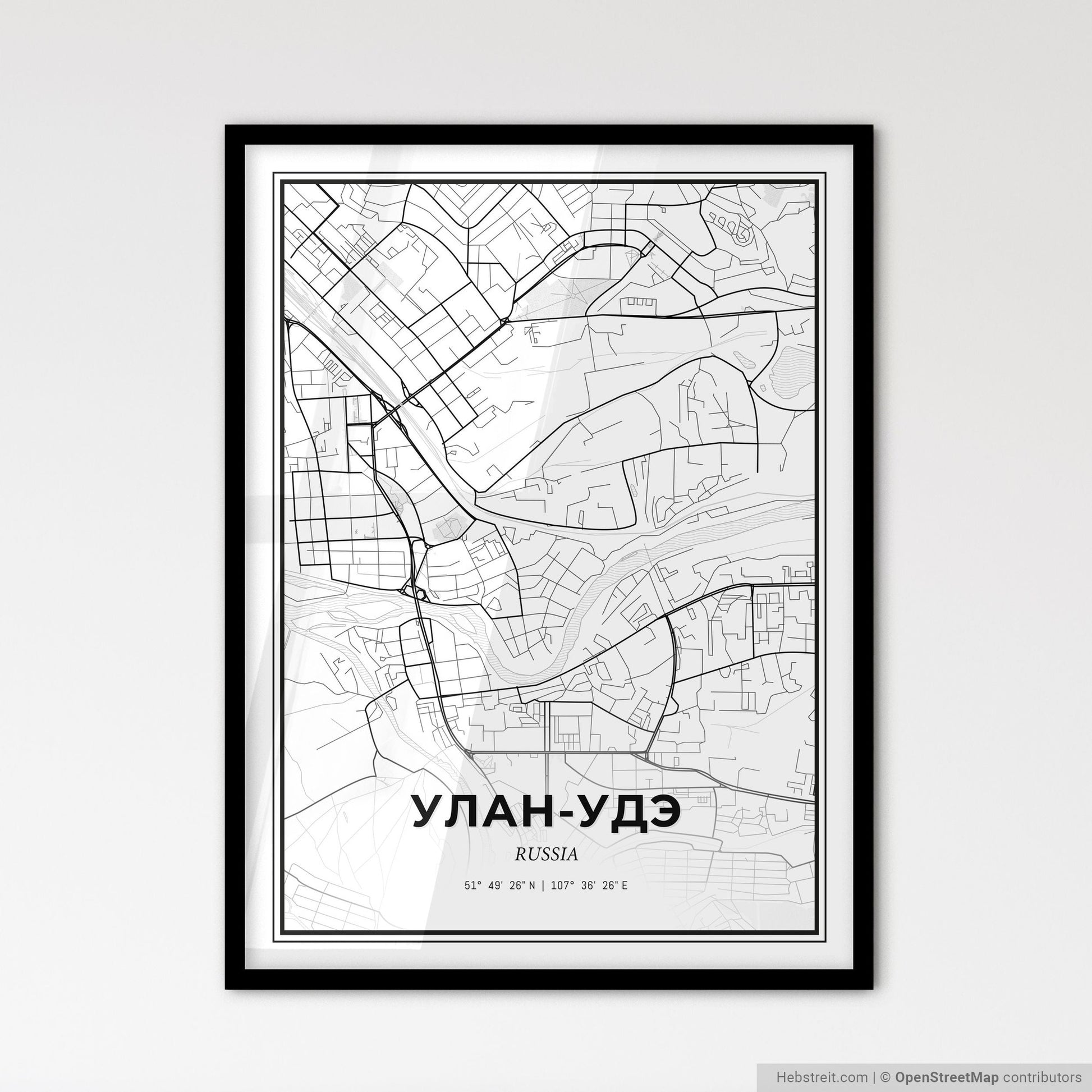 Ulan-Ude Russia - Scandinavian Style City Map for Modern Home Decor