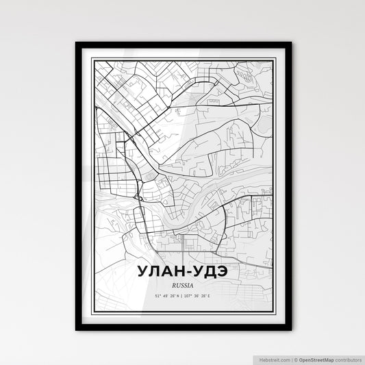Ulan-Ude Russia - Scandinavian Style City Map for Modern Home Decor